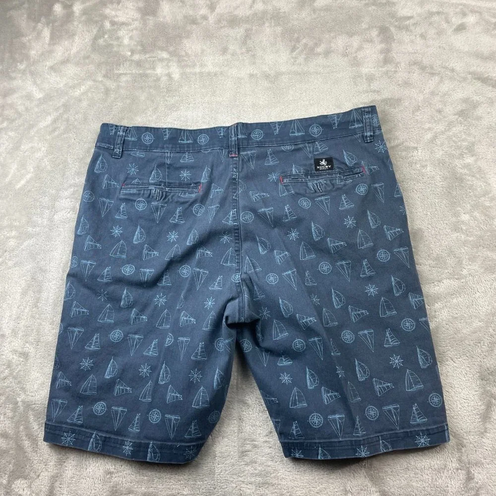 Rugby University Nautical Boat Themed Flat Front Stretch Shorts Men's Size 36
